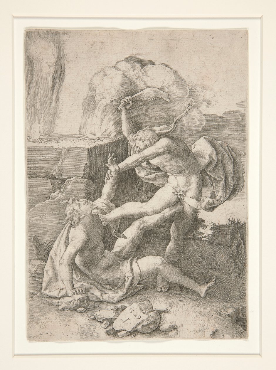 Kain dödar Abel, från historien om Adam och Eva av Lucas van Leyden