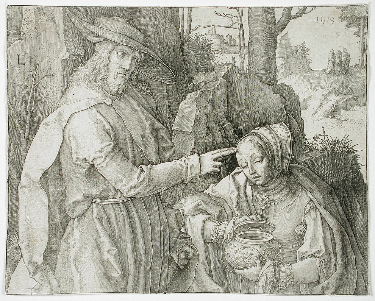 Kristus som trädgårdsmästare visar sig för den heliga Maria Magdalena av Lucas van Leyden