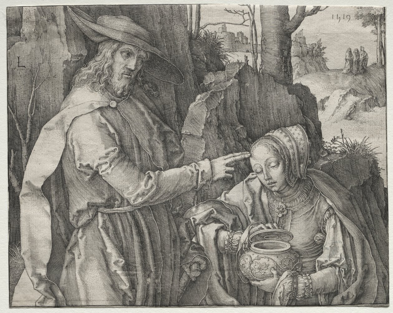 Kristus som trädgårdsmästare som visar sig för den heliga Maria Magdalena av Lucas van Leyden