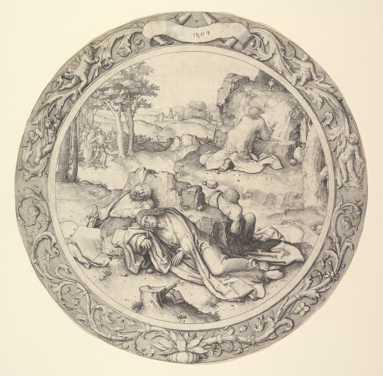 Kristus på Oljeberget, från Circular Passion, 1509. av Lucas van Leyden