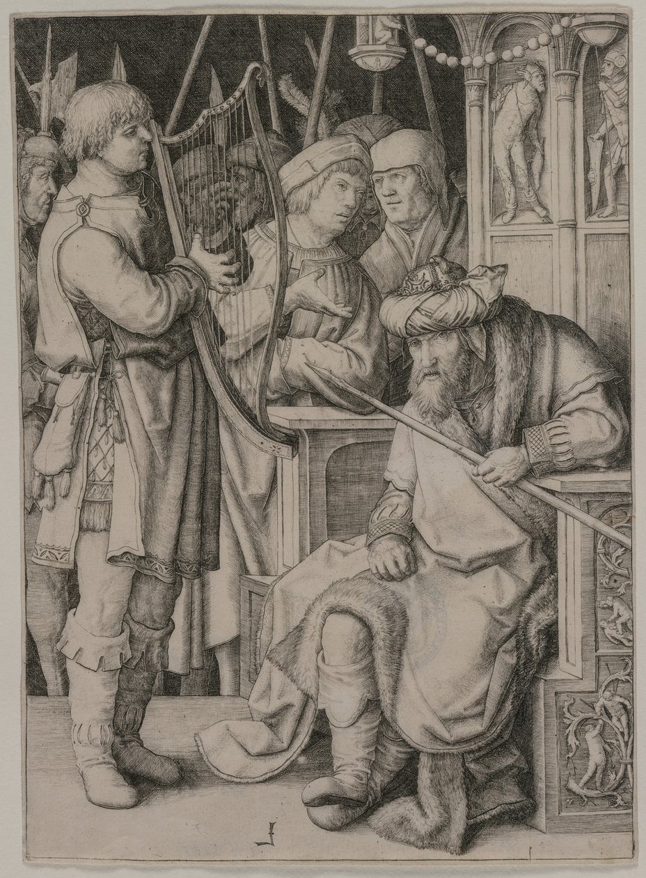 David spelar harpan före Saul, ca. 1508. av Lucas van Leyden