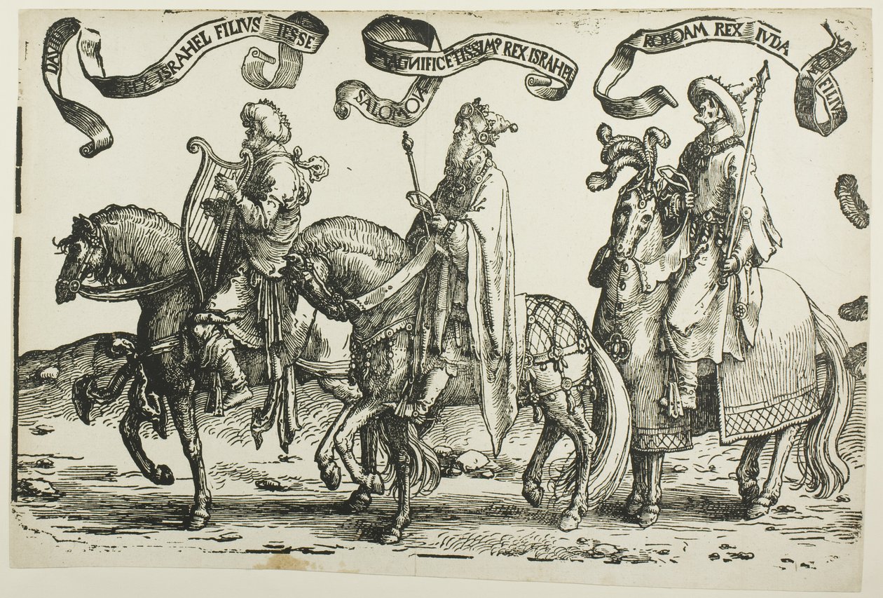 David, Salomo, Rehabeam, plåt ett, från Israels tolv kungar av Lucas van Leyden