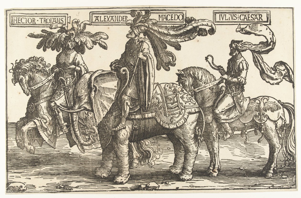 Hjältarna Hector av Troja, Alexander den store och Julius Caesar The Nine Heroes (serietitel) av Lucas van Leyden