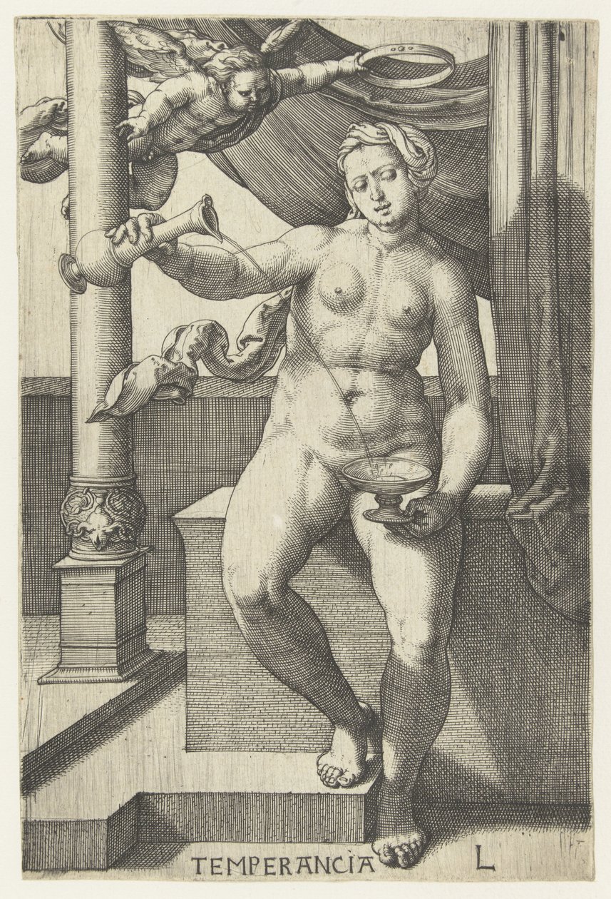 nykterhet Temperancia (titel på objekt) Seven Virtues (serietitel) av Lucas van Leyden