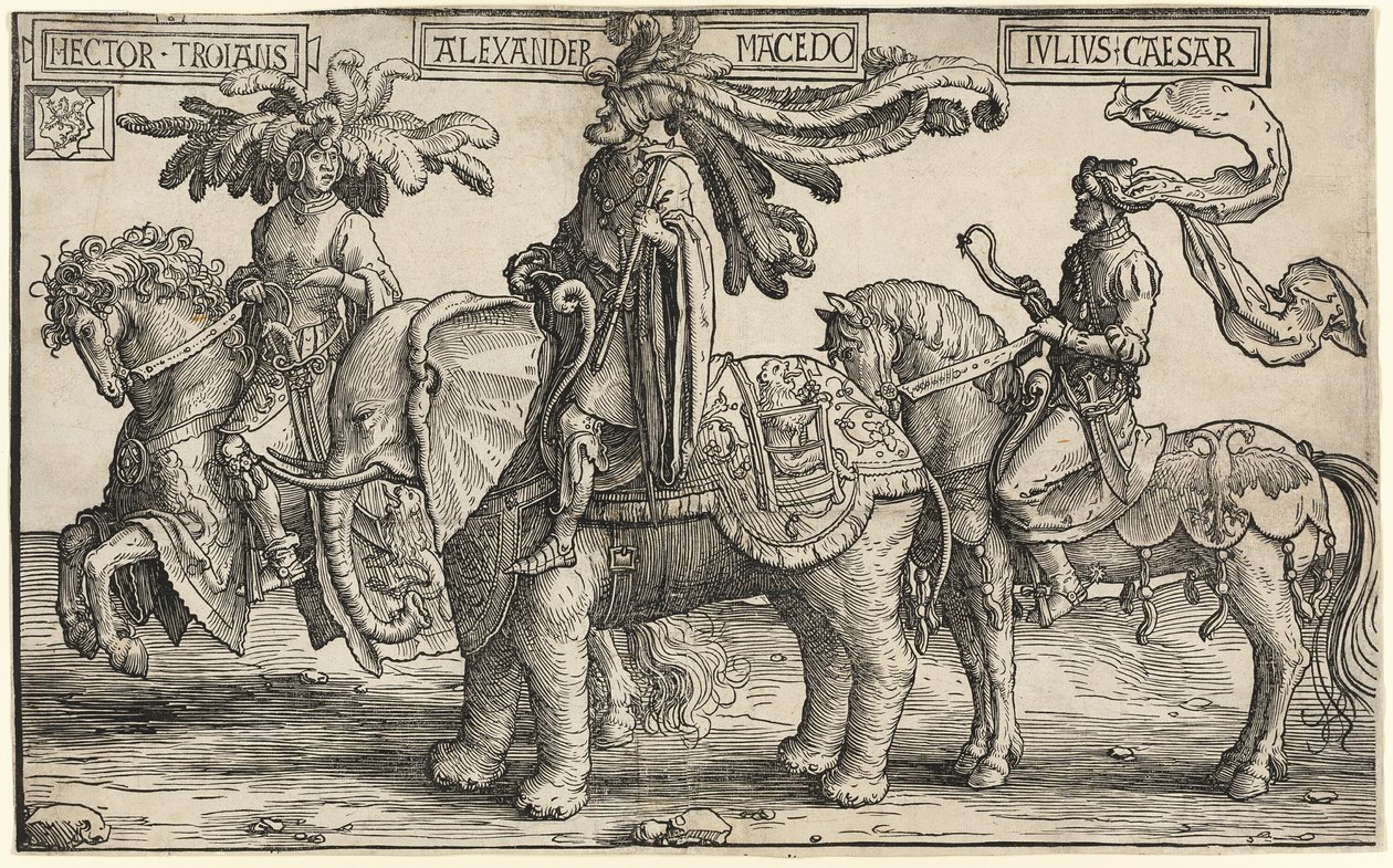Hector av Troja, Alexander av Makedonien, Julius Caesar, från De nio hjältarna av Lucas van Leyden