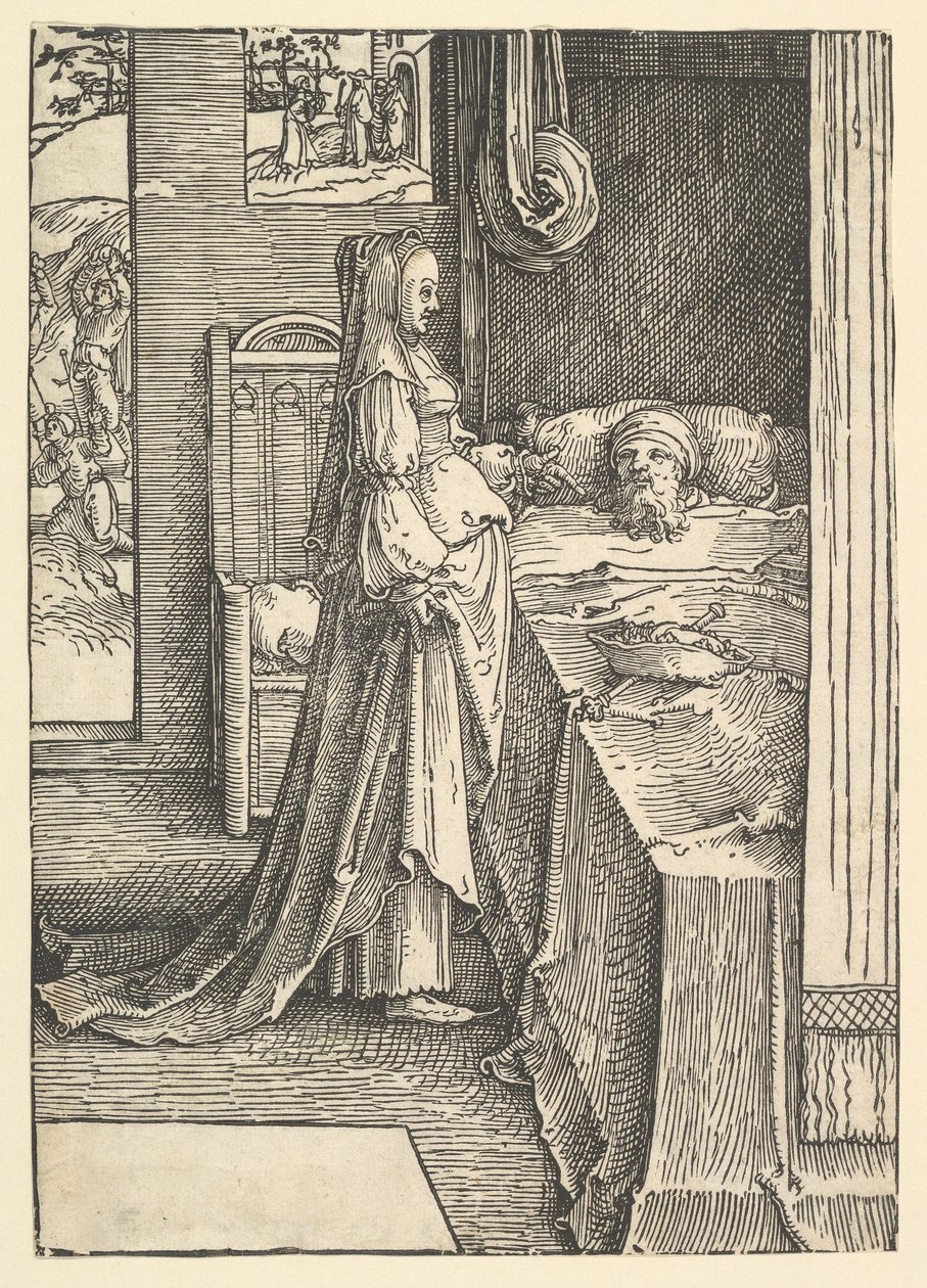 Jezebel lovar Nabots vingårdar till kung Ahab, ca. 1517. av Lucas van Leyden
