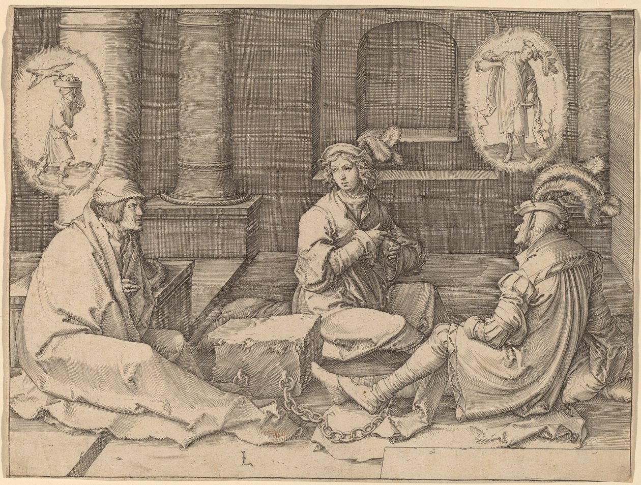 Joseph tolkar drömmarna i fängelset av Lucas van Leyden