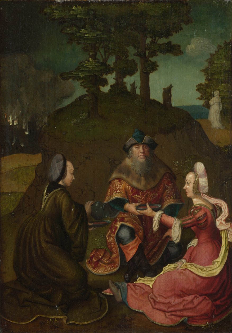 Lots döttrar får sin far att dricka vin, 1508-1512 av Lucas van, Leyden