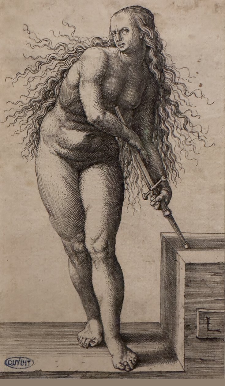 Lucretias självmord, mellan 1514 och 1515 (Gravyr) av Lucas van Leyden