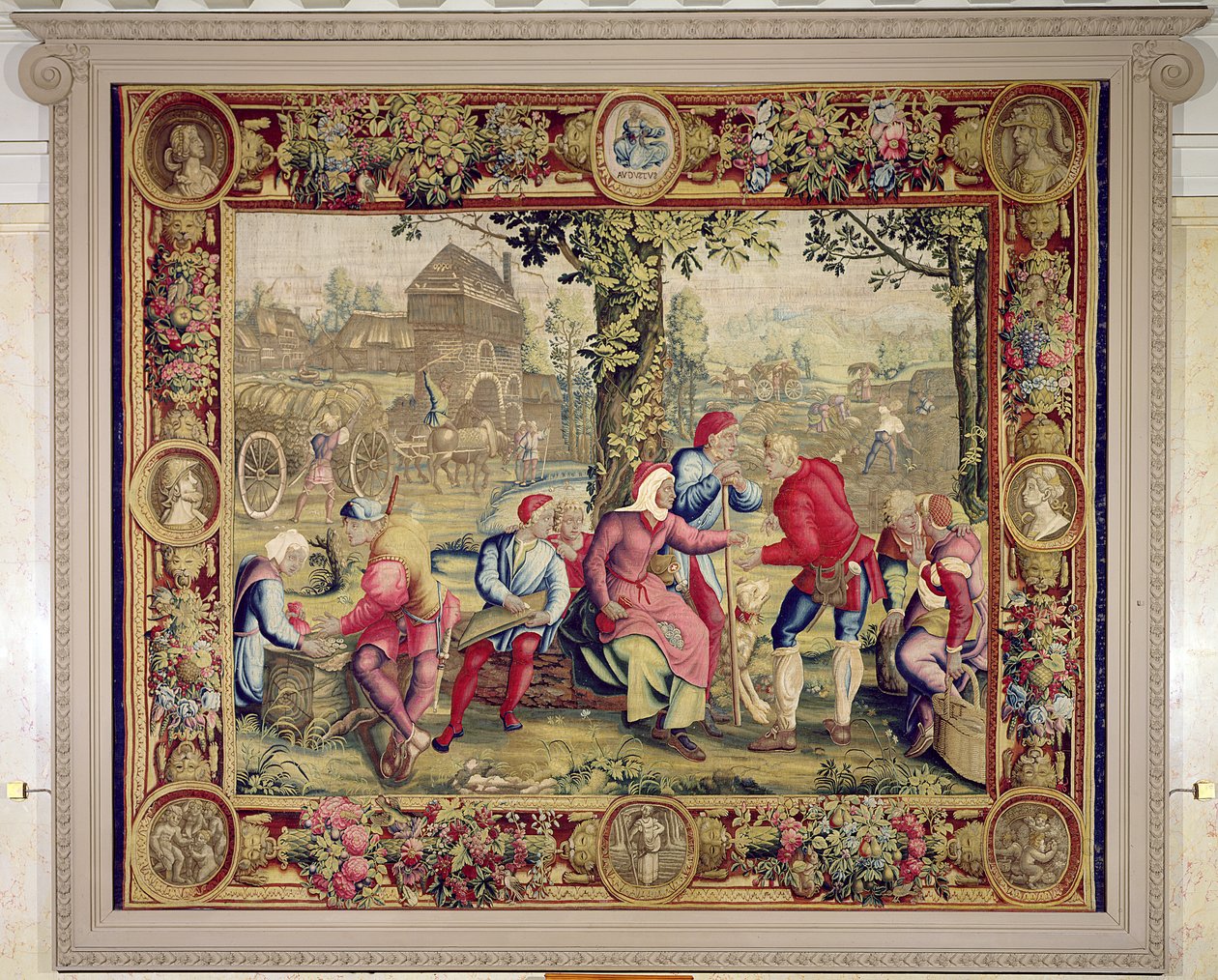 Paying the Harvesters, Gobelins Workshop (gobeläng) av Lucas van Leyden