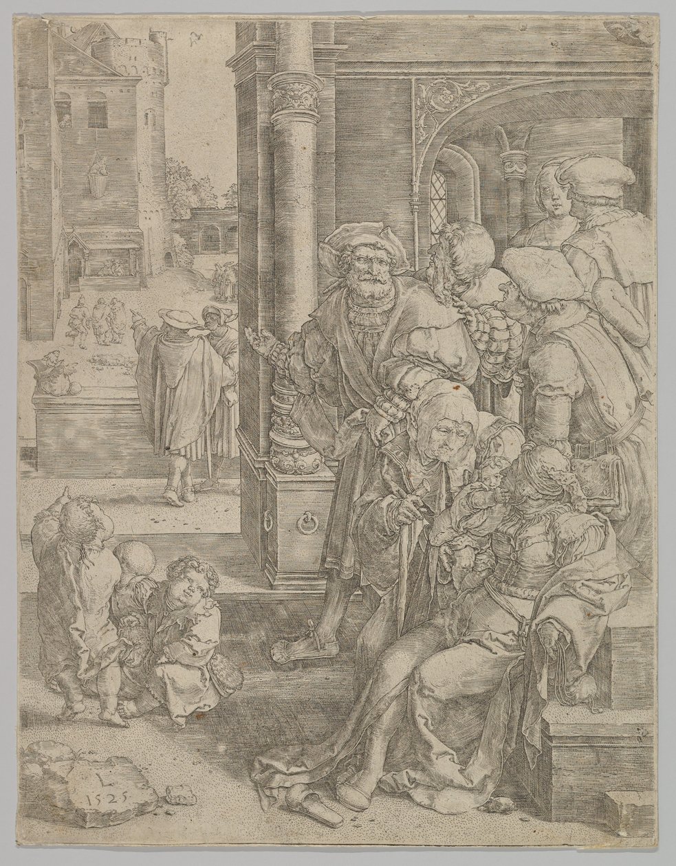 Poeten Vergilius suspenderad i en korg, 1525. av Lucas van Leyden