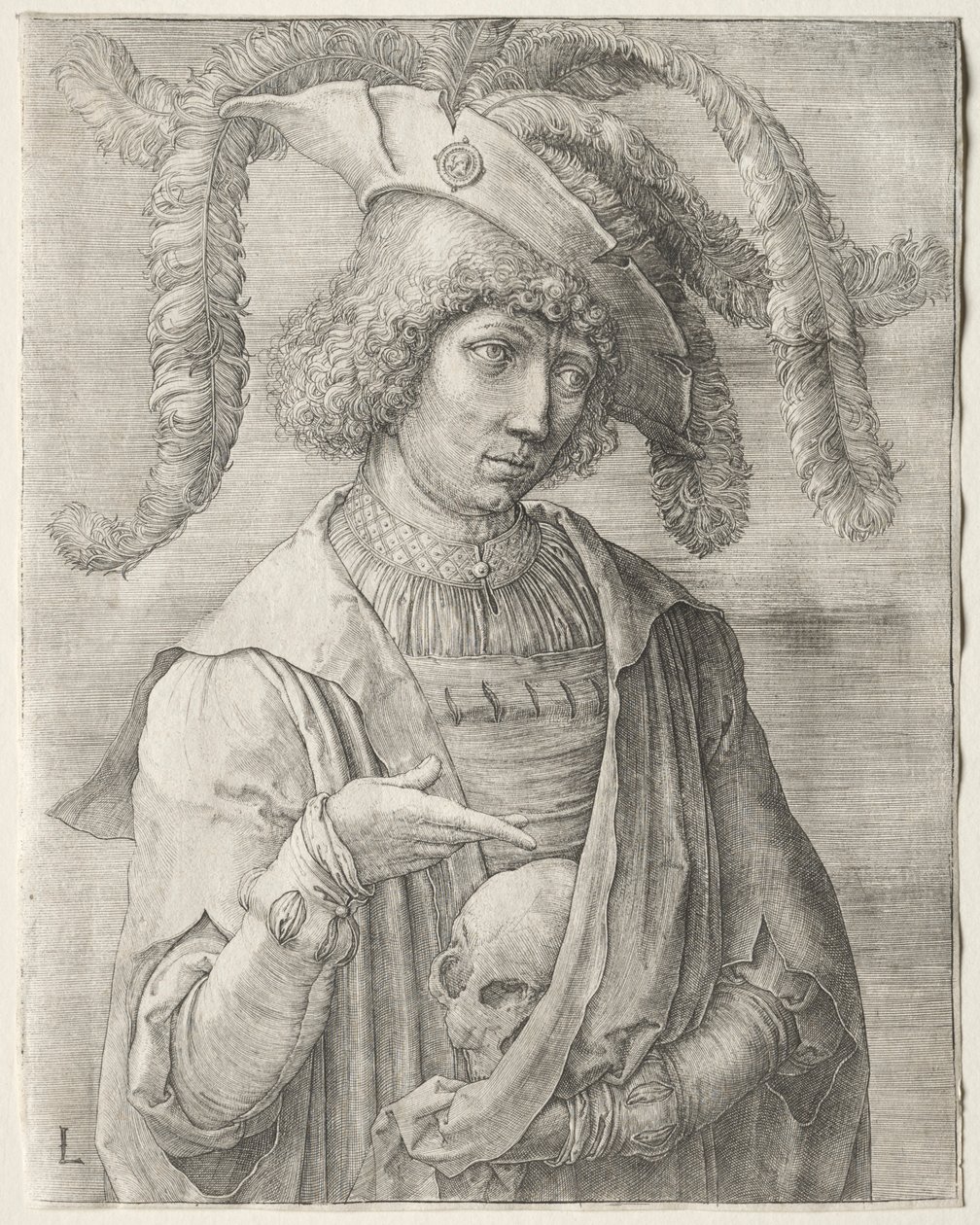 Porträtt av en ung man med en skalle, ca. 1519. av Lucas van Leyden