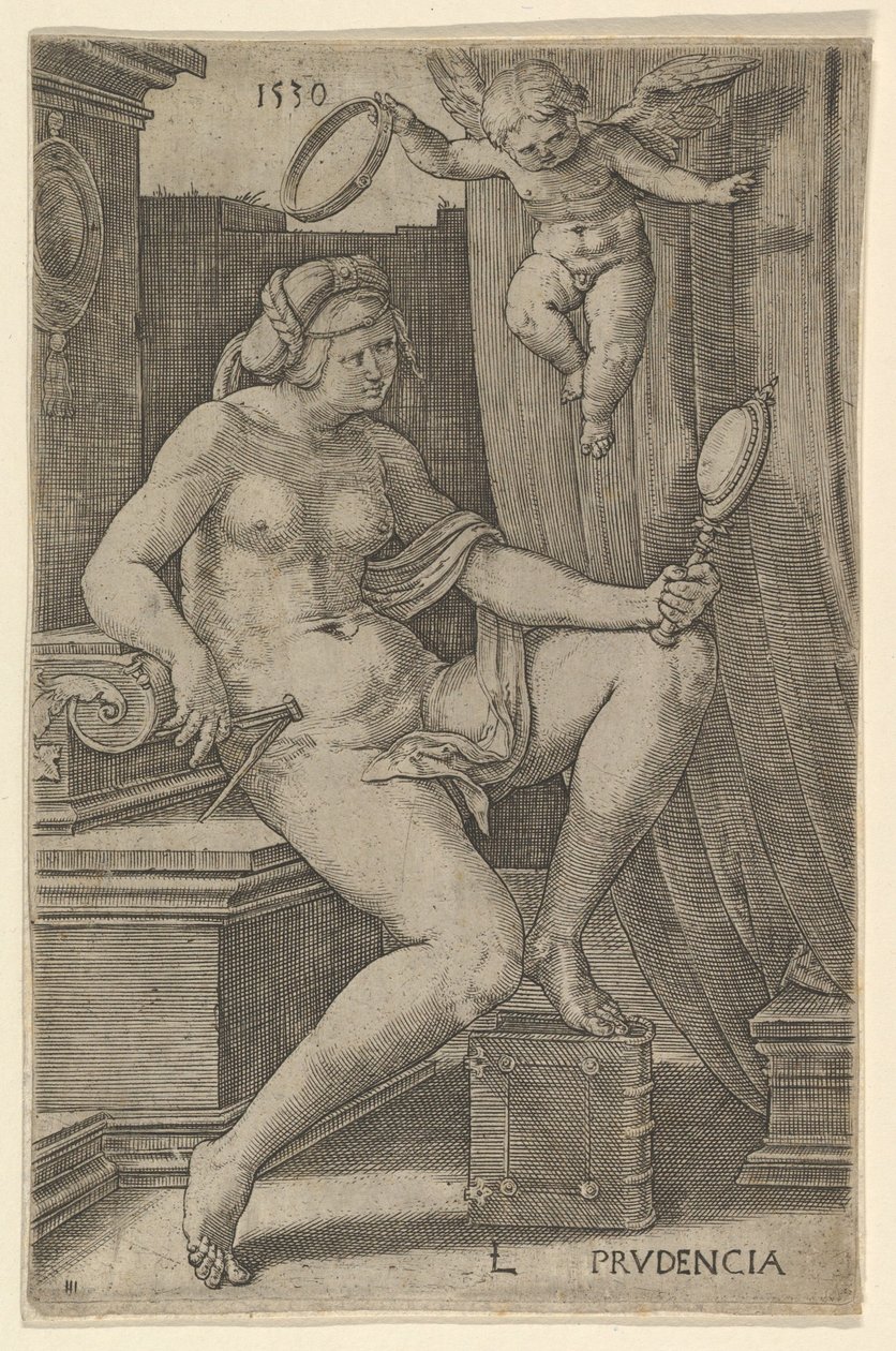 Prudence, från serien De sju dygderna, 1530. av Lucas van Leyden