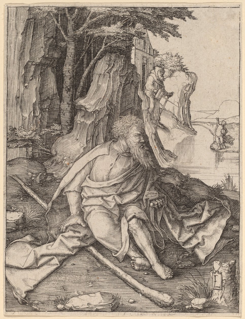 Saint Christopher vid gränsen till en flod av Lucas van Leyden