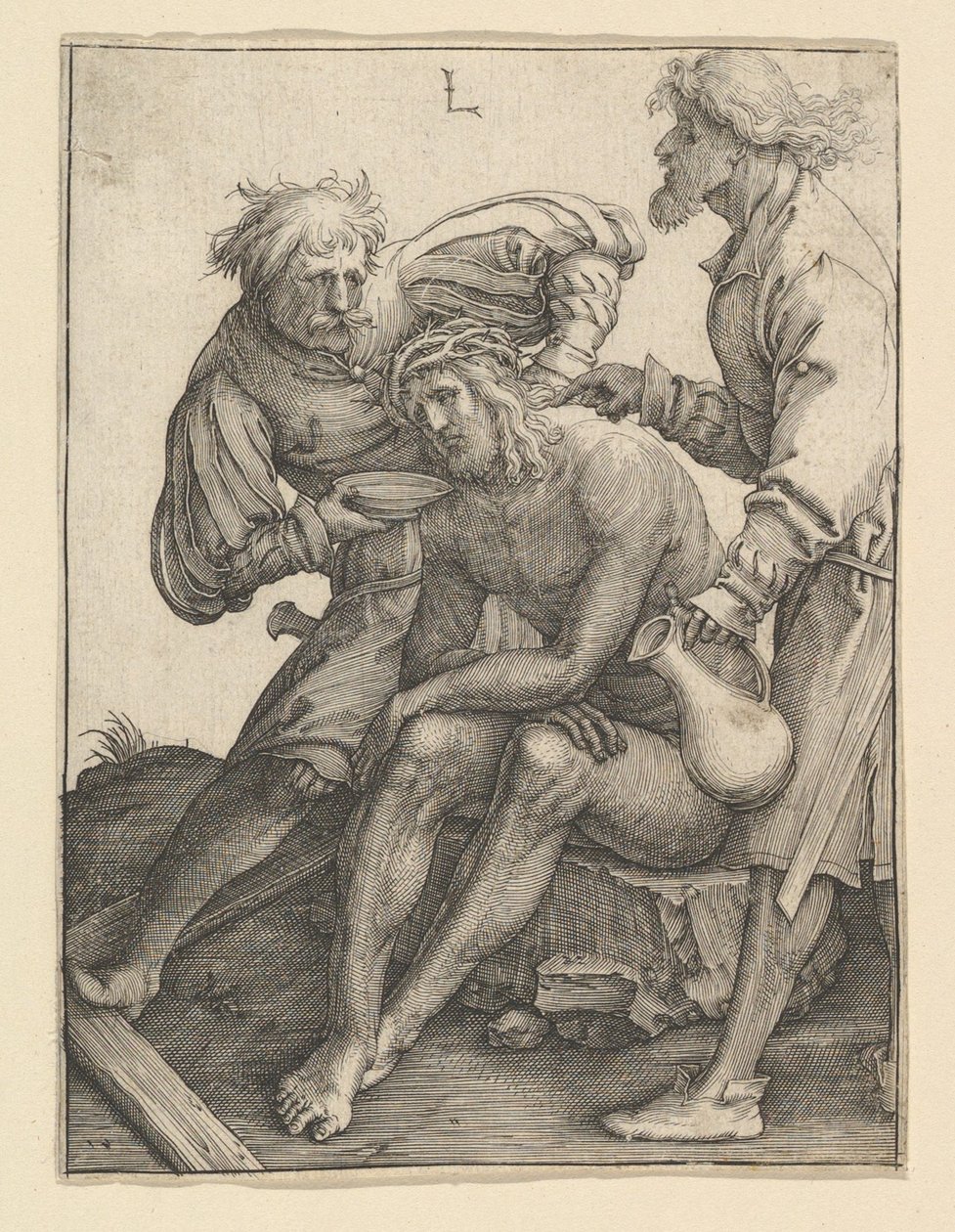 Soldater som ger dryck till Kristus, ca. 1512. av Lucas van Leyden