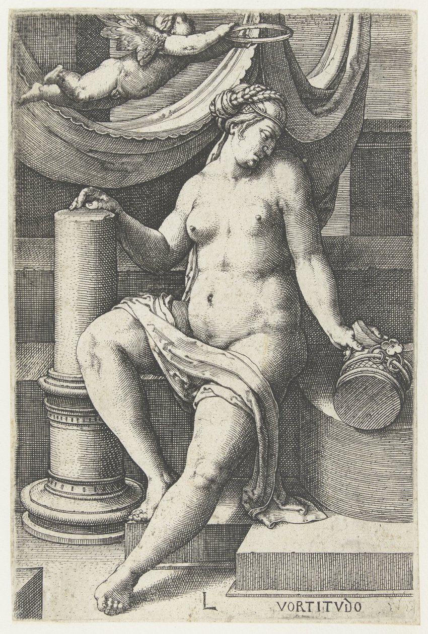 Krya på dig Vortitudo (titel på objekt) Seven Virtues (serietitel) av Lucas van Leyden