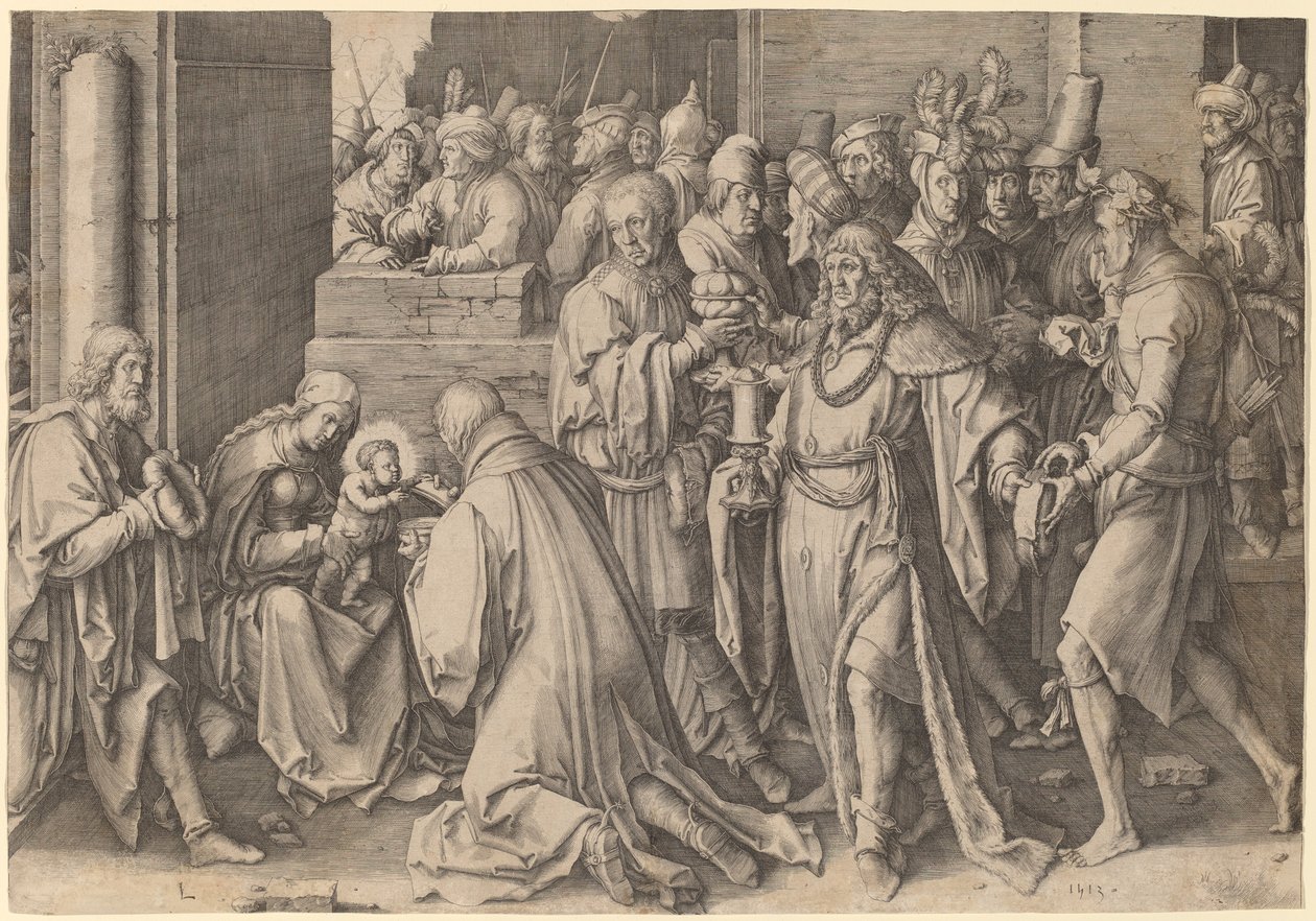 Tillbedjan av Magi av Lucas van Leyden