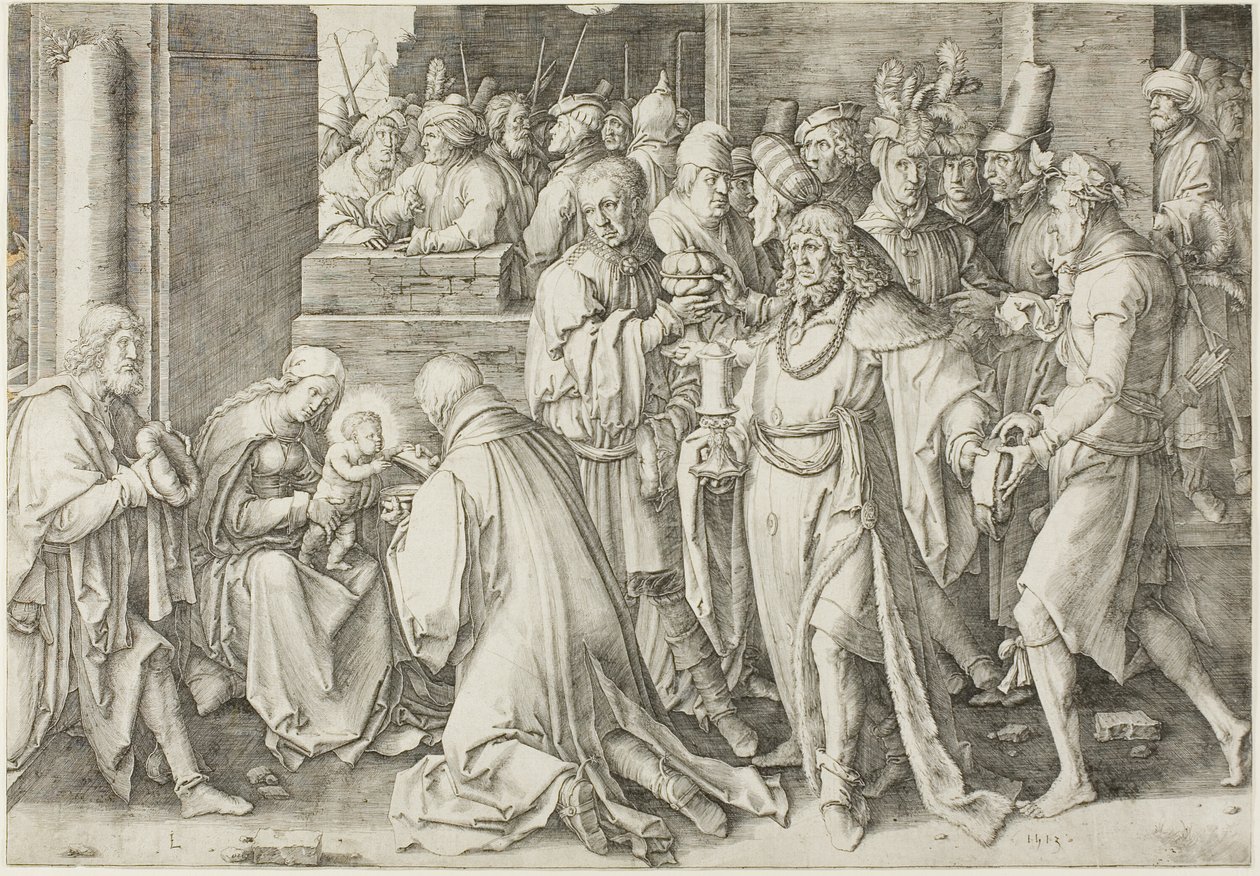 Tillbedjan av Magi av Lucas van Leyden