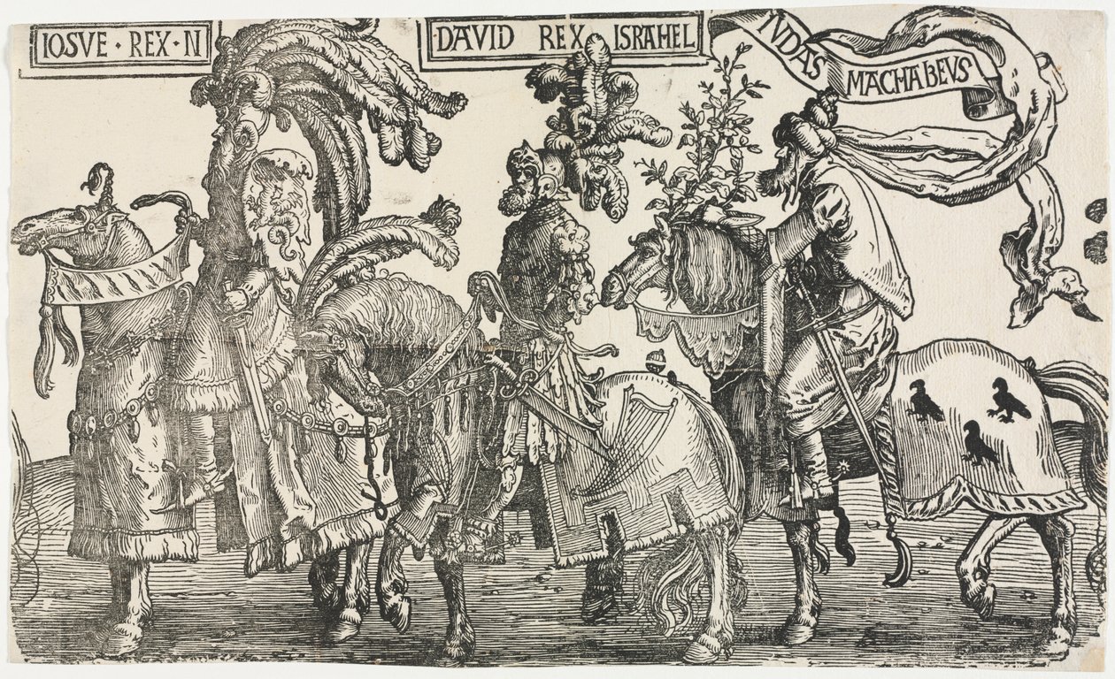 De nio hjältarna: Joshua, David, Judas Maccabees, 1515-1517. av Lucas van Leyden