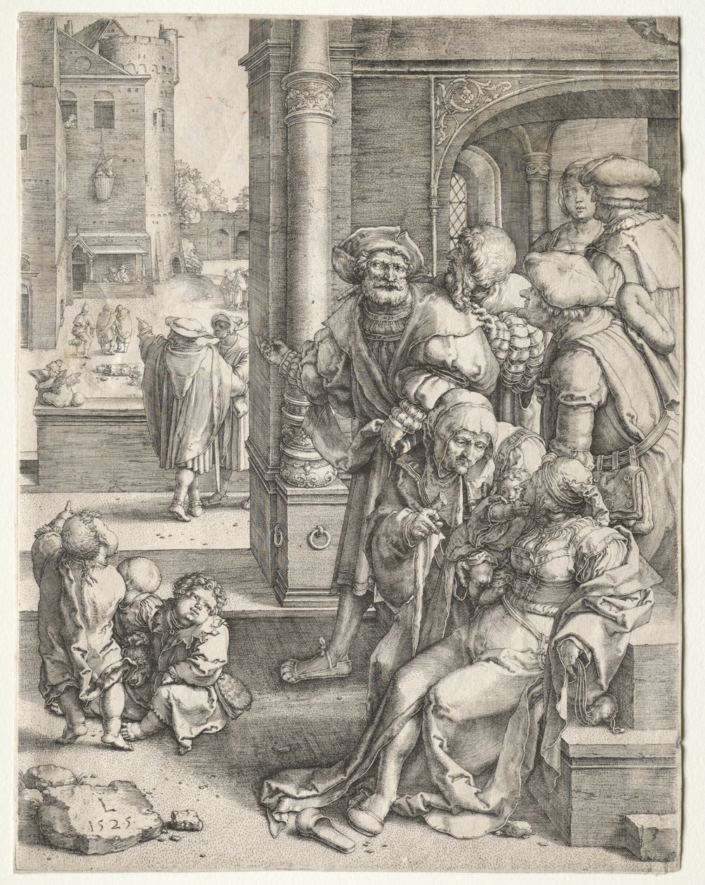 Poeten Vergilius suspenderad i en korg, 1525. av Lucas van Leyden