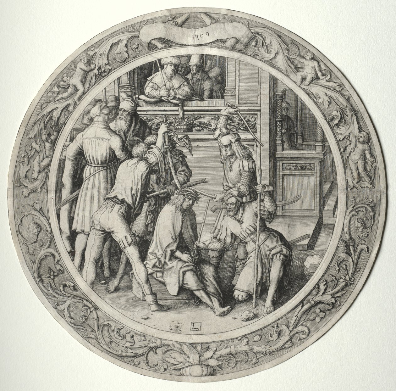 Den runda passionen: Kristus krönt med törnar av Lucas van Leyden