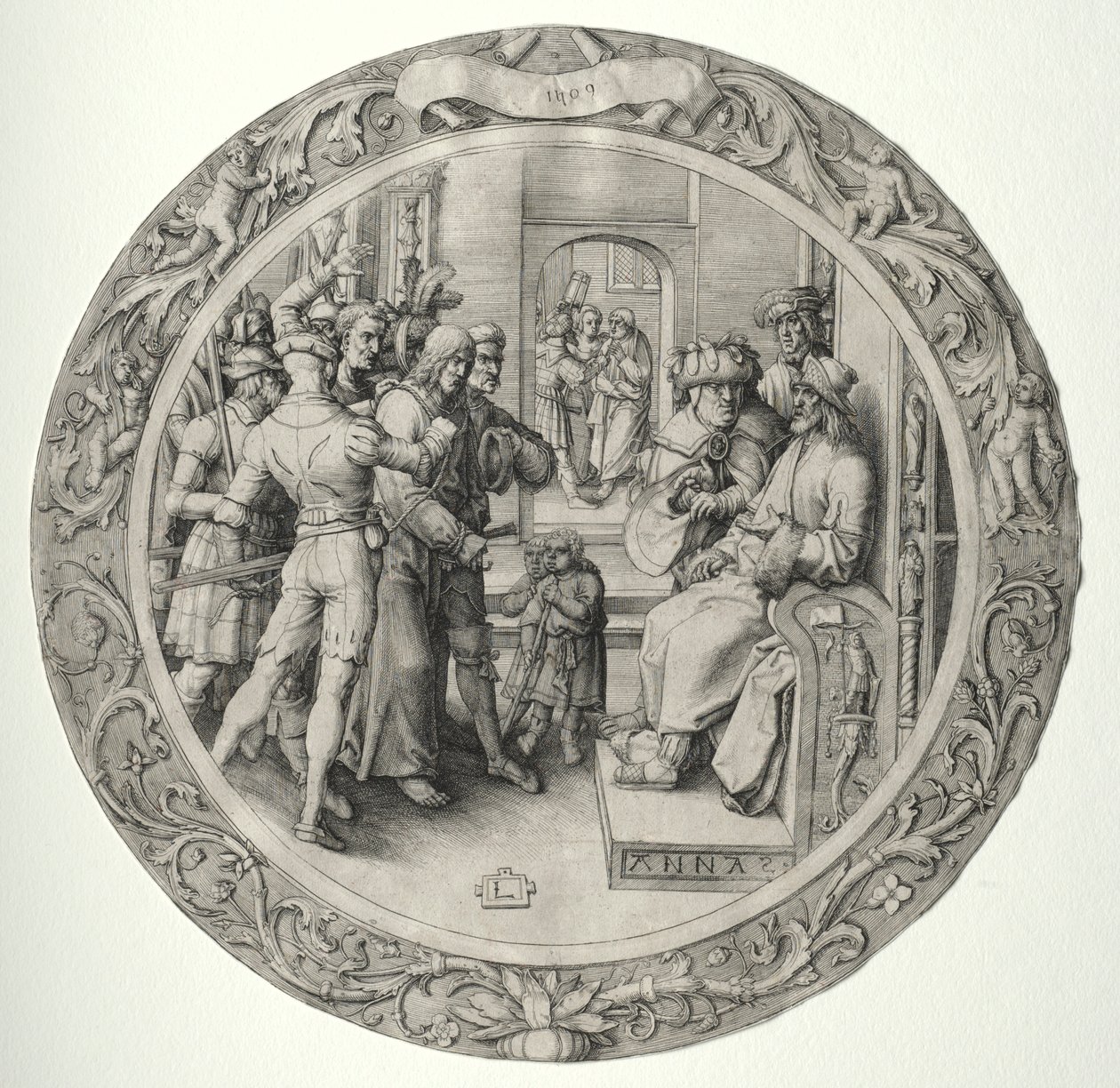 The Round Passion: Kristus framför översteprästen, 1509. av Lucas van Leyden