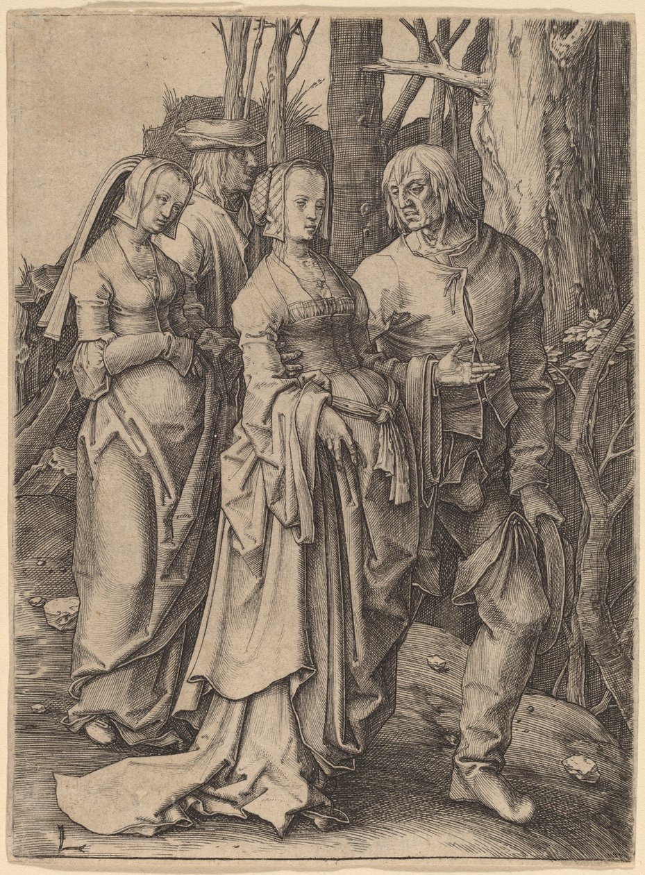 De två paren i skogen av Lucas van Leyden