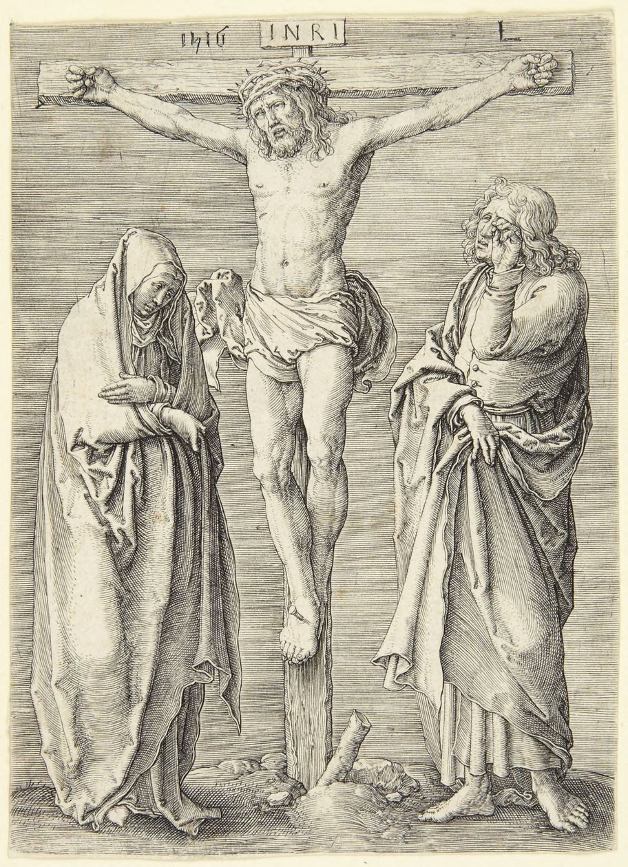 Jungfru Maria och Johannes vid korsets fot av Lucas van Leyden