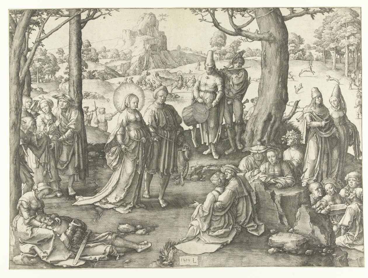Maria Magdalenas världsliga liv De dans av Maria Magdalena av Lucas van Leyden