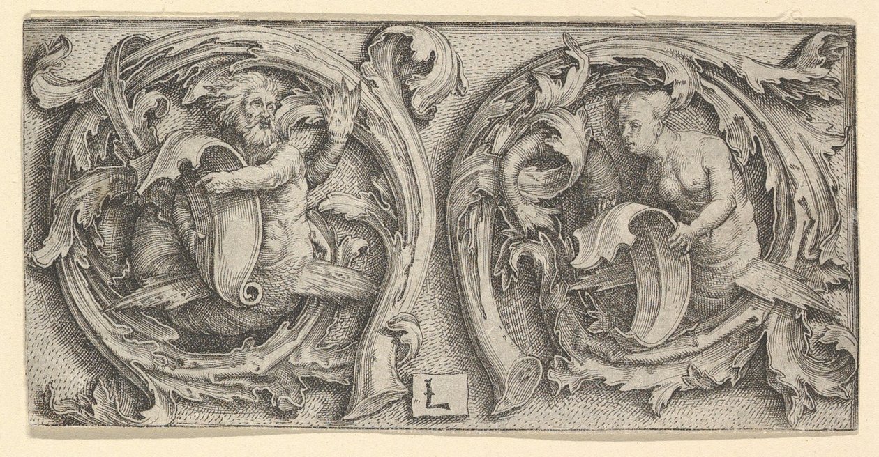 Triton och Siren i Tendrils, ca. 1510. av Lucas van Leyden