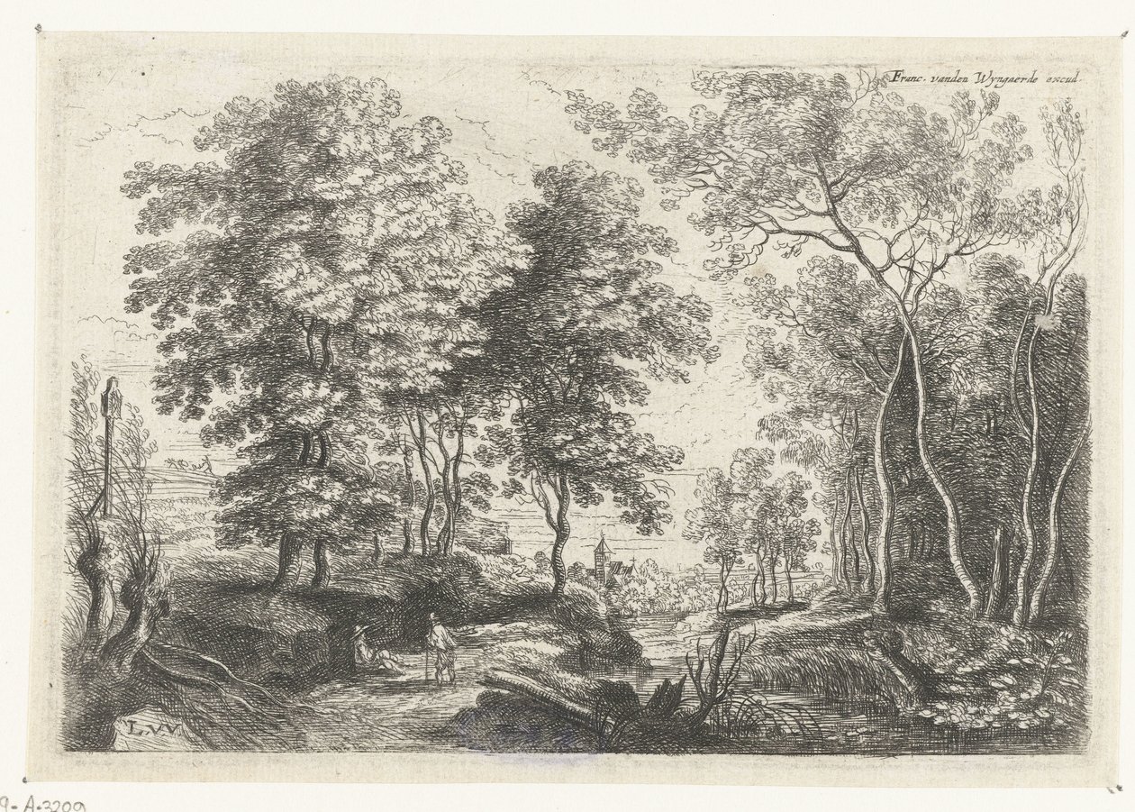 Landskap med en bäck genom en skog Sex landskap (serietitel) av Lucas van Uden