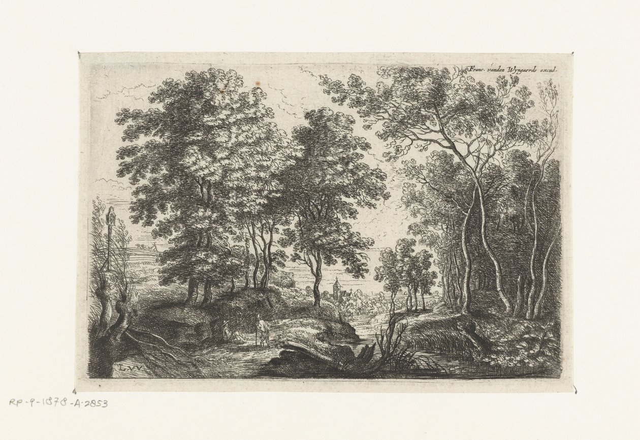 Landskap med en bäck genom en skog Sex landskap (serietitel) av Lucas van Uden