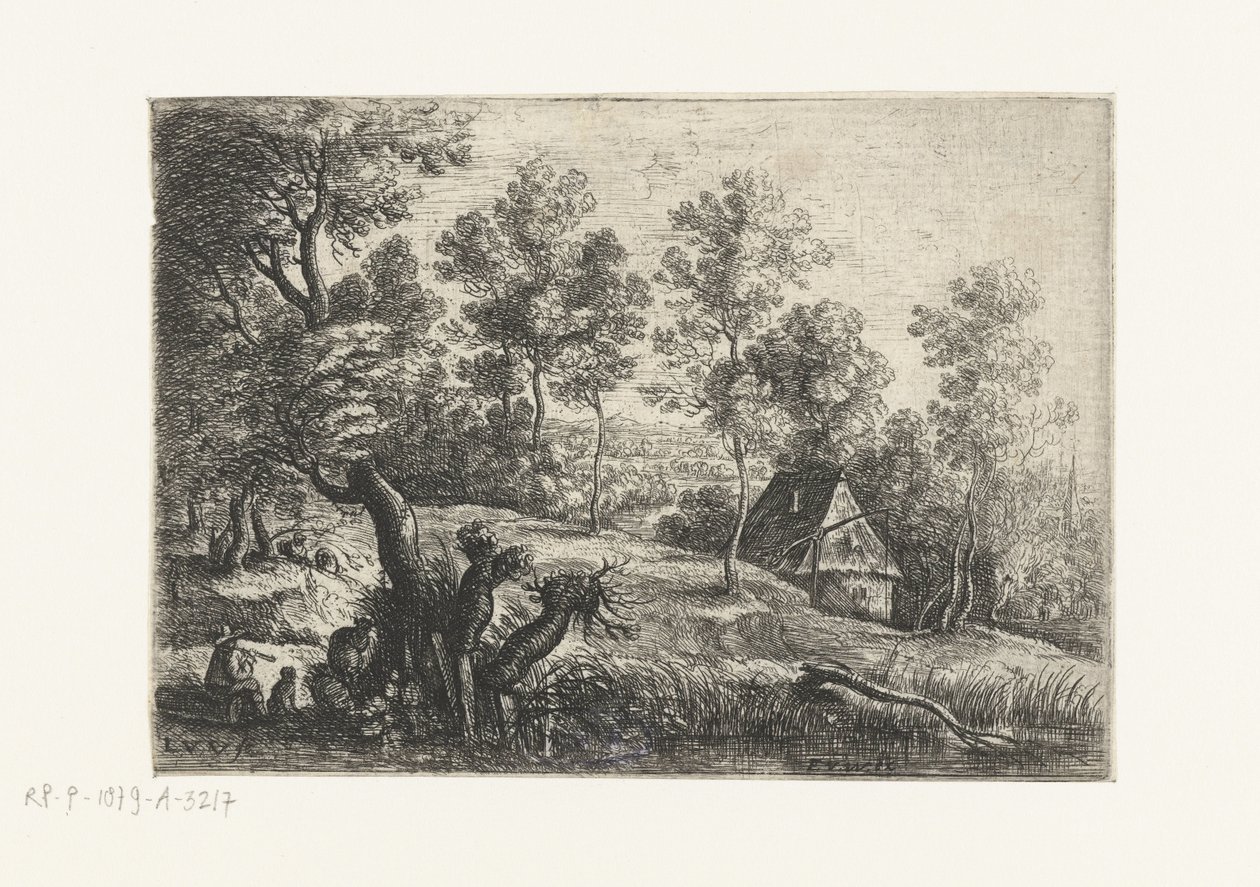 Landskap med hus och brunn Fem landskap (serietitel) av Lucas van Uden
