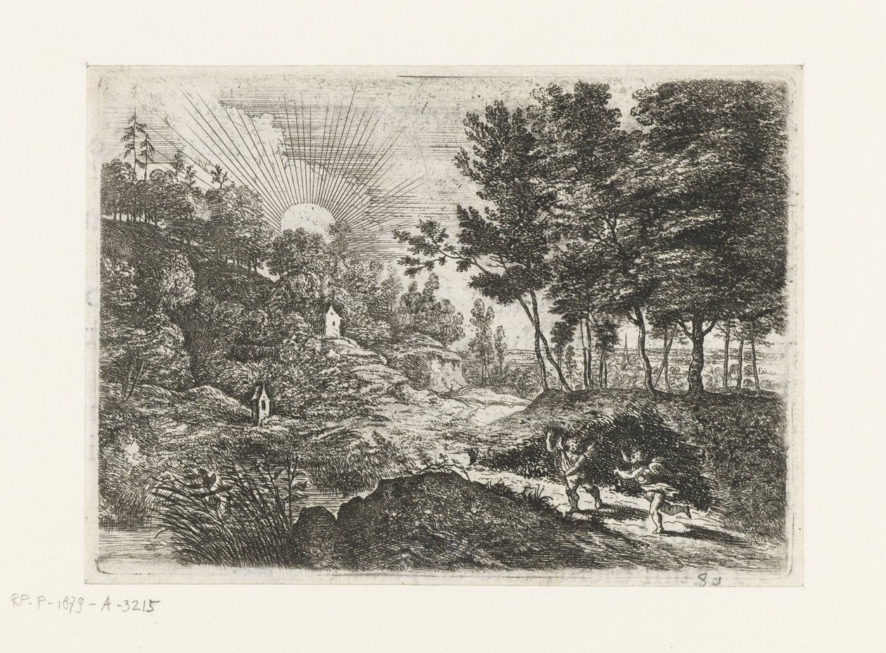 Landskap med två putti Landskap med en pojke och en kvinna med en kanna Fem landskap (serietitel) av Lucas van Uden