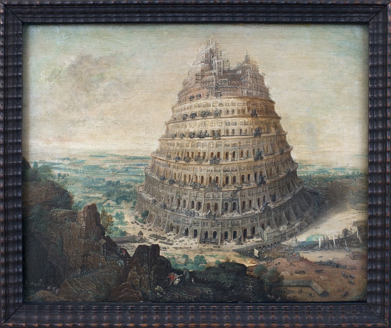 Babels torn. Målning av Lucas Van Valkenborch (cirka 1535-1597), olja på trä, flamländsk konst av Lucas van Valckenborch