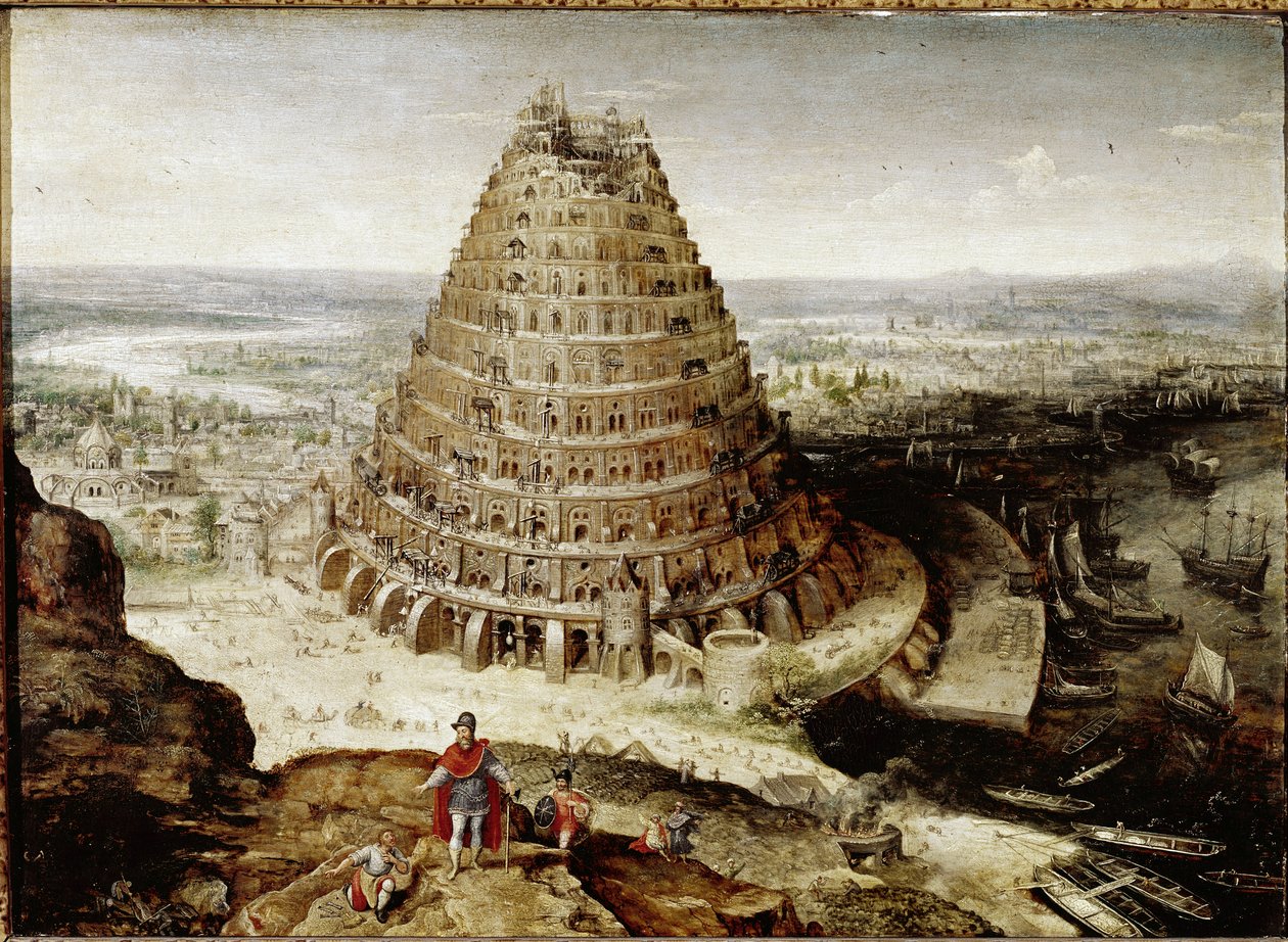 Babels torn (olja på panel av Lucas van Valckenborch