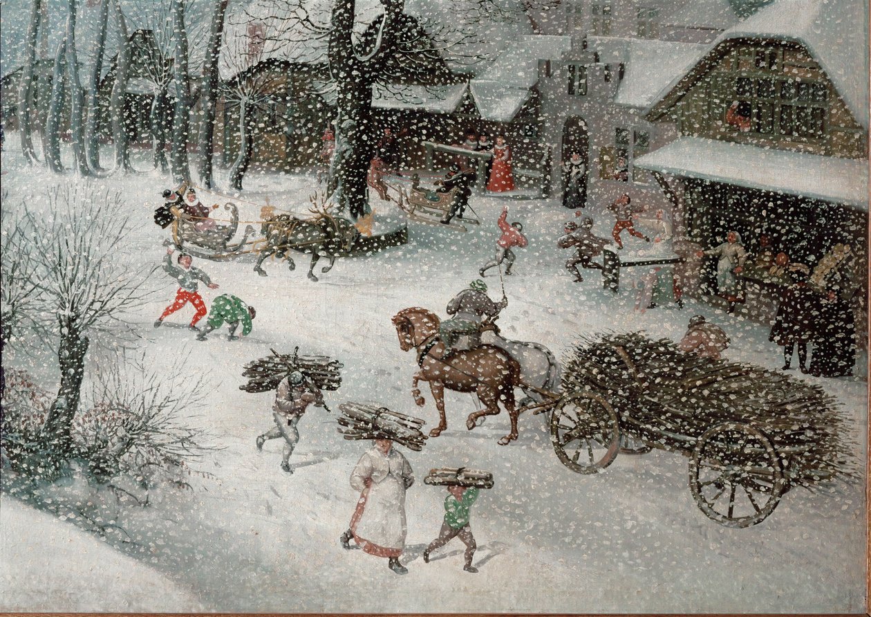 Winter (February), detalj (olja på duk) av Lucas van Valckenborch