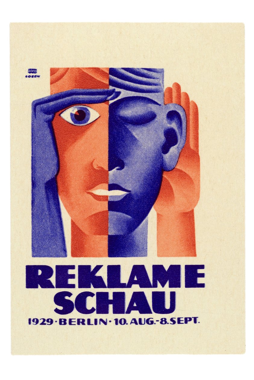 Reklameschau: Affisch för reklamutställningen som ägde rum i Berlin mellan 10 augusti och 8 september av Lucian and Rosen F. Bernhard