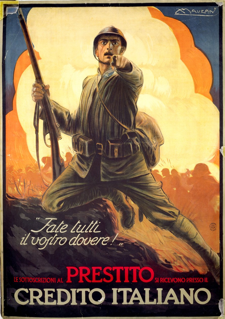 Italiensk propagandaaffisch som annonserar krigsobligationer av Luciano Achille Mauzan