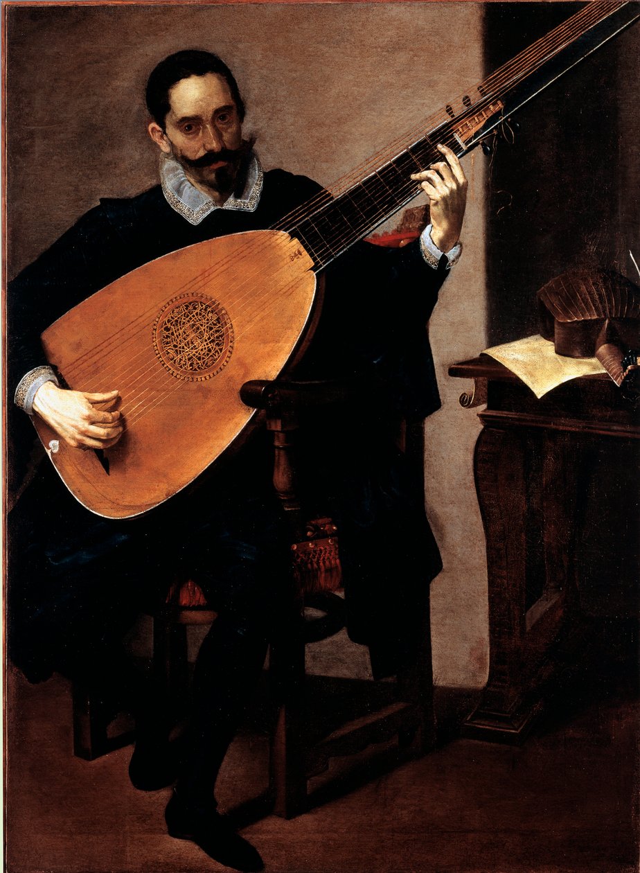 Porträtt av musikern i Ducal Chapel Gerolamo Gallo Målning av Luciano Borzone (1590-1645) Genes, Galleria di Palazzo Bianco av Luciano Borzone