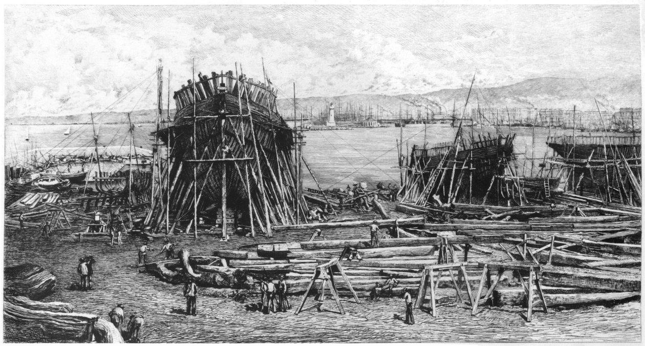 Faraos varv i Marseille, 1834 (bw-foto) av Lucien Marcelin Gautier