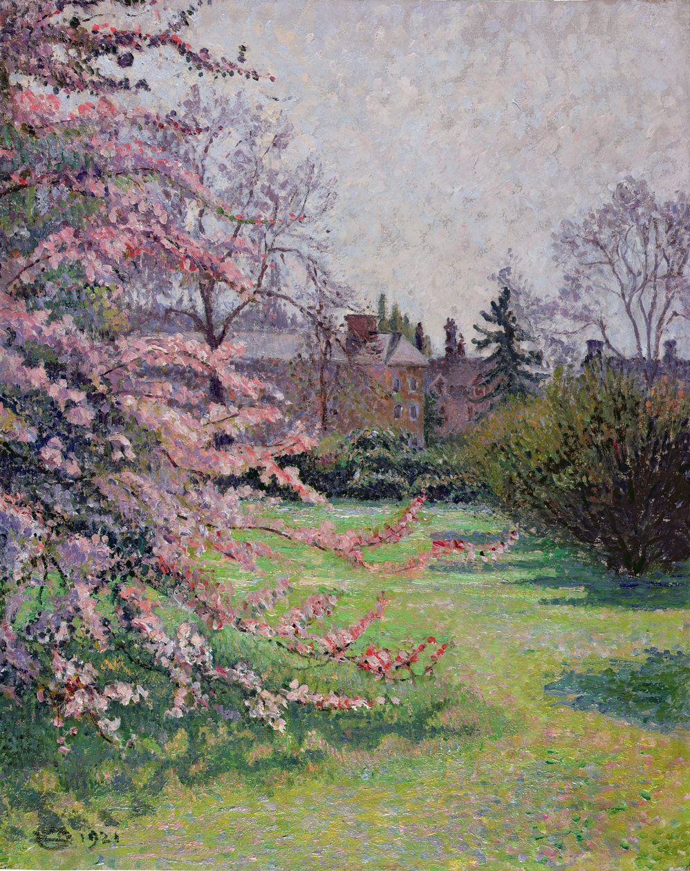 Japansk krabba äppelblomning, Kew, 1921 av Lucien Pissarro
