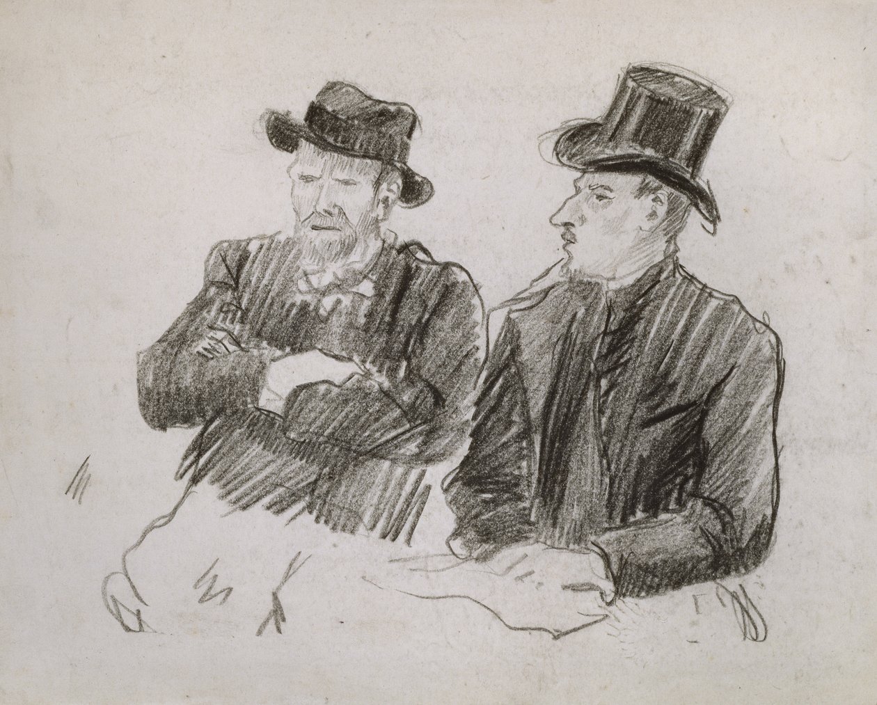 Van Gogh i samtal, 1890 (svart krita på papper) av Lucien Pissarro