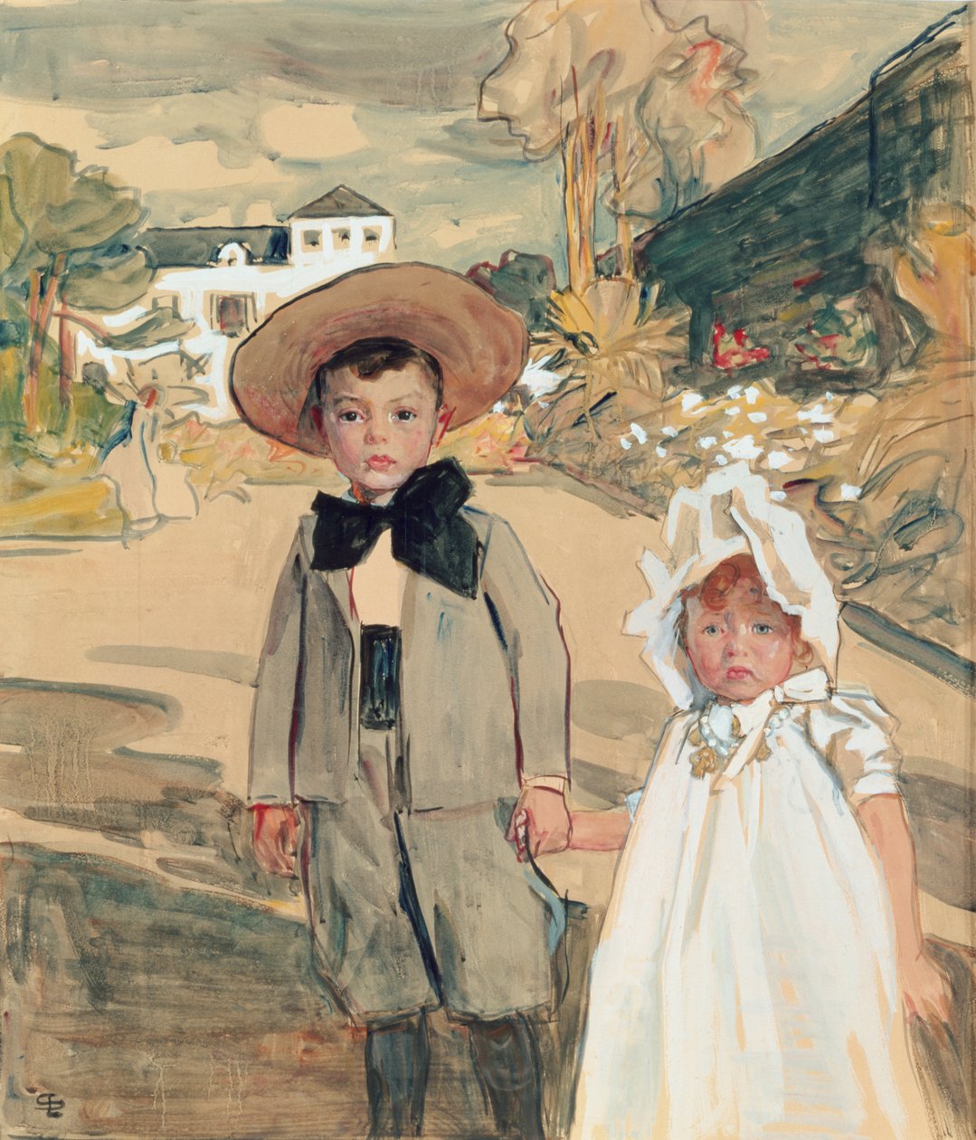 The Artists Children, c.1895 (penna & bläck och wc på papper) av Lucien Simon