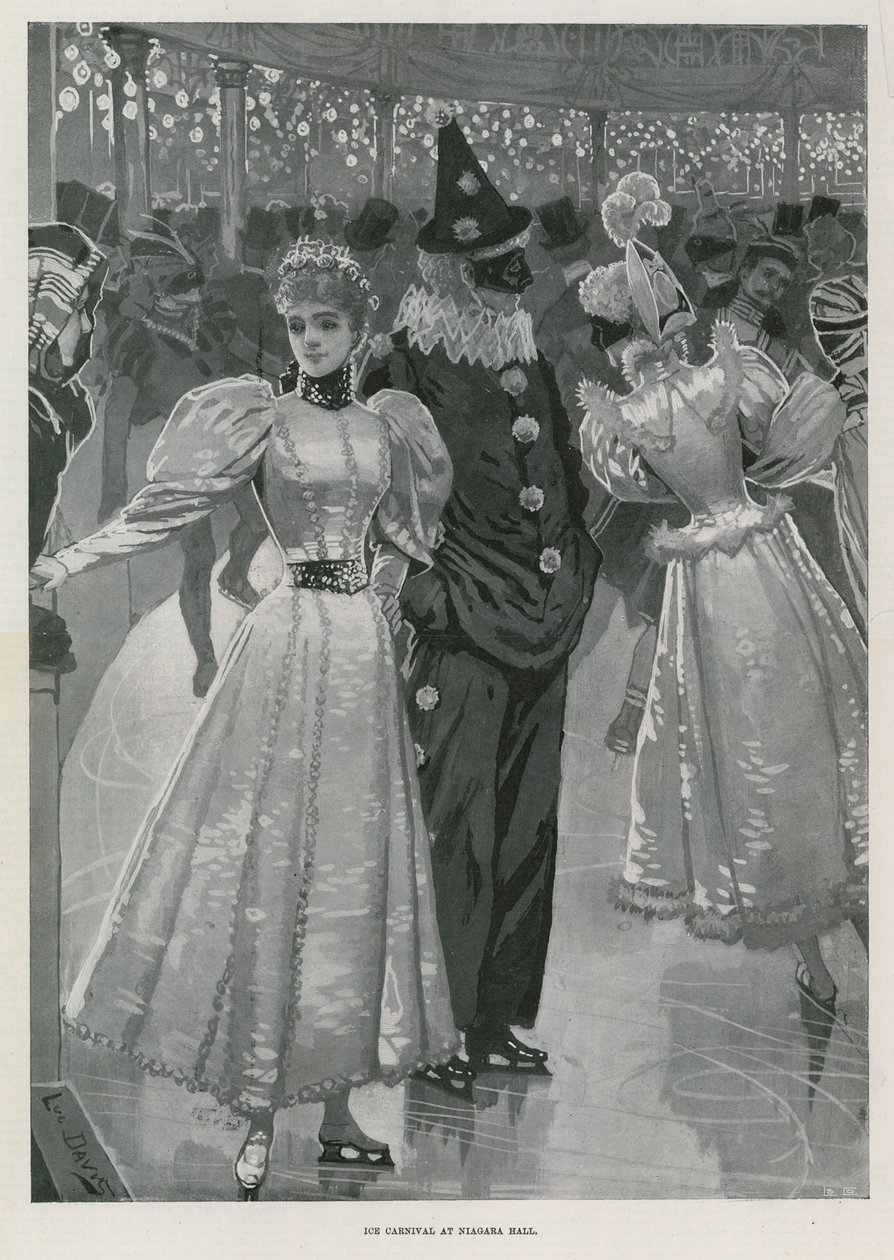 Iskarneval i Niagara Hall, Westminster London (litografi) av Lucien Davis