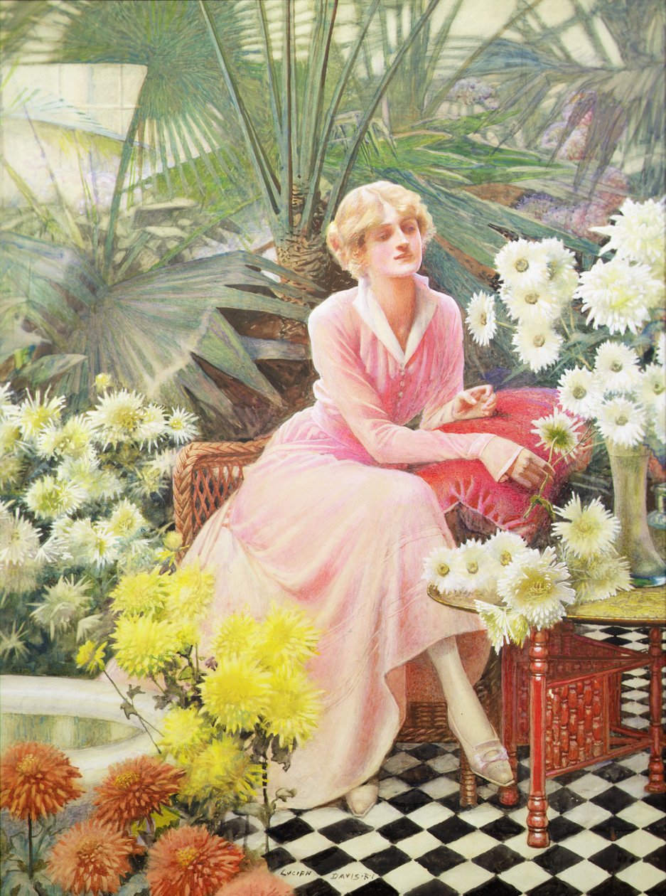 I konservatoriet, c.1920 (akvarell på papper) av Lucien Davis