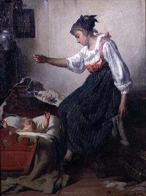 Leker med bebis (panel) av Lucien Gerard