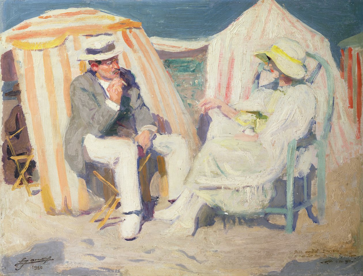 Samtal på stranden (olja på duk) av Lucien Hector Jonas