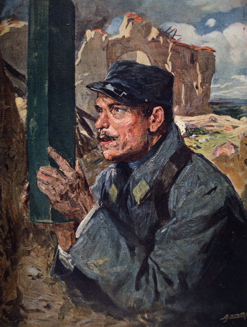 Fransk soldat som använder ett periskop av Lucien Hector Jonas