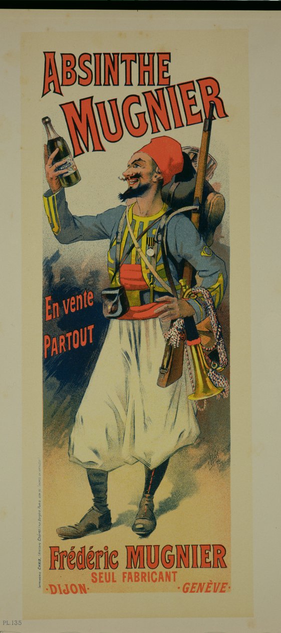 Reproduktion av en affisch som annonserar "Absinthe Mugnier" av Lucien Lefevre
